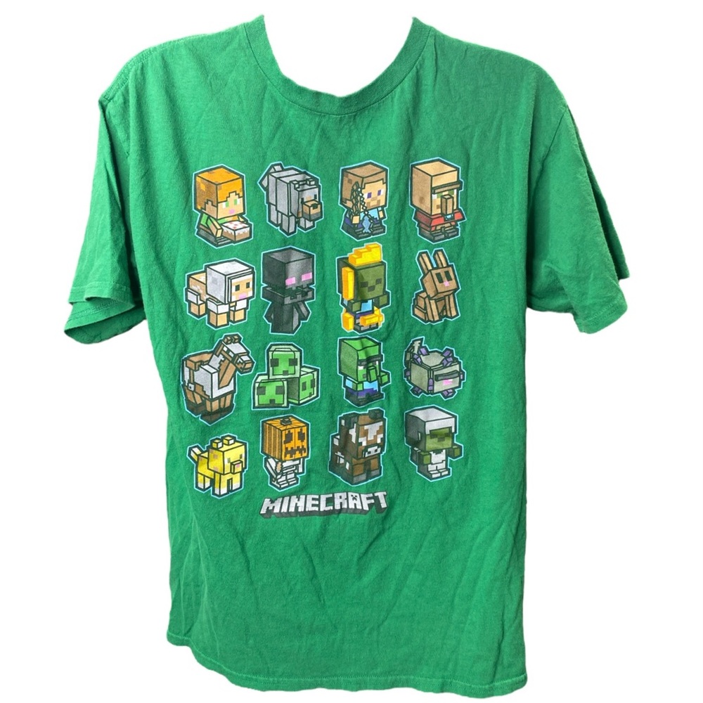 MAD ENGINE MOJANG Minecraft Youth XL Green Short Sleeve TShirt Villager Enderman